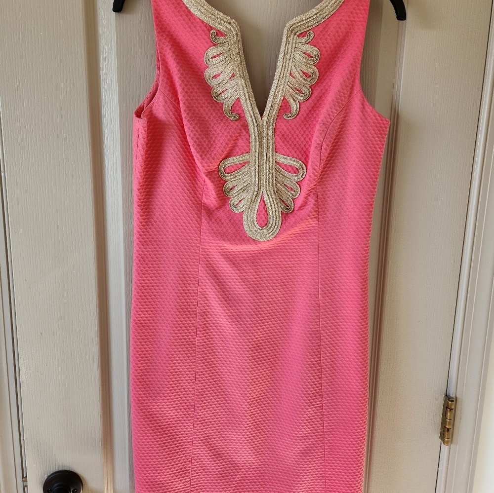 Lilly Pulitzer Pink Midi Dress with Gold Accents Beautiful for Easter - Picture 8 of 9